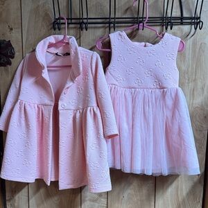 Pink Floral Kids Dress and Coat Set